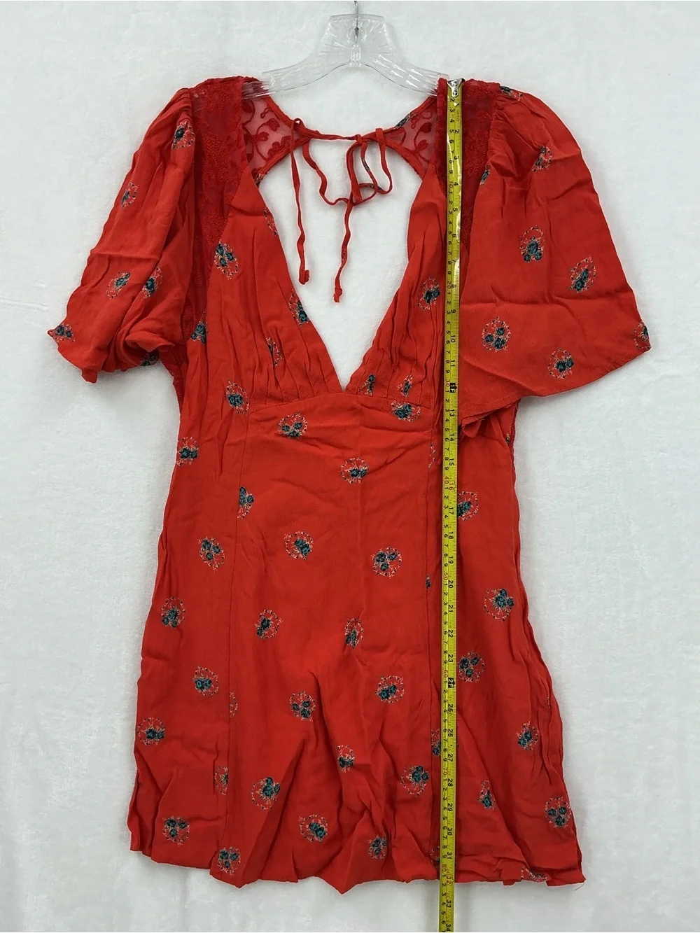 100% viscose Free People Red Backless Dress with Floral Accents A0151